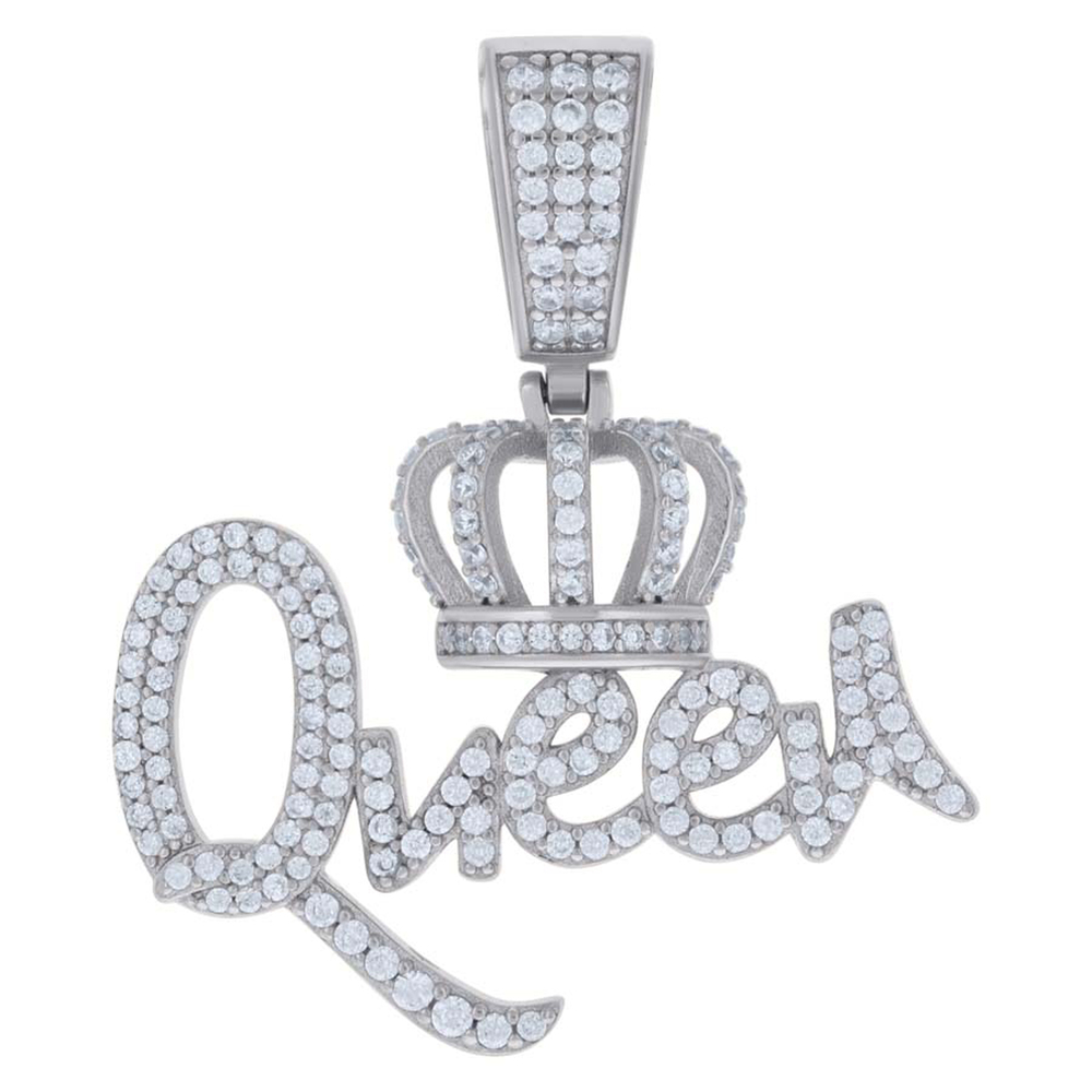 925 Sterling Silver Womens Moissanite 1.40ct Queen Talking Pendant
